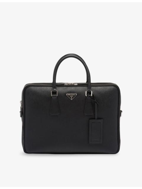 Prada Brand-Plaque Saffiano-Leather Briefcase