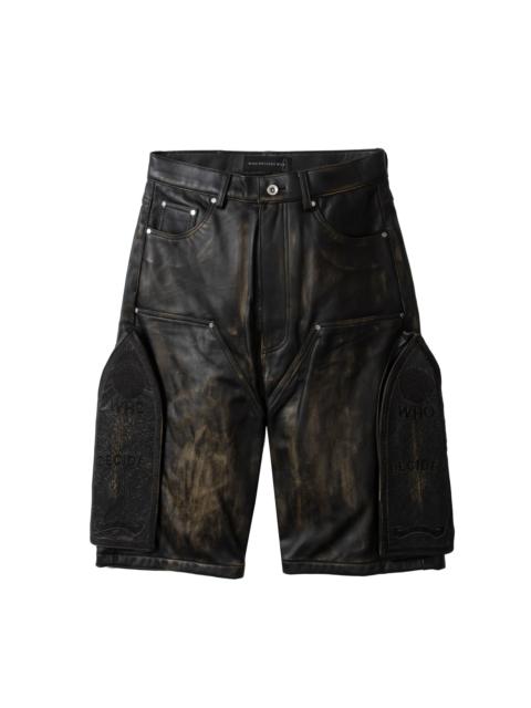 WHO DECIDES WAR SIDE EMBROIDERY MID LENGTH LEATHER SHORT