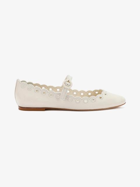 Larroudé Blair Broderie Ballet Flat In Ivory Leather