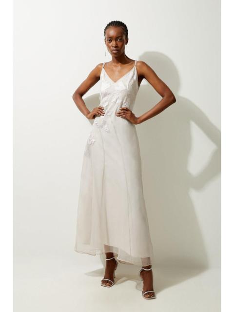 KAREN MILLEN Petite Satin Applique Woven Maxi Dress