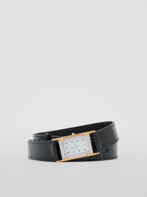 Burberry Faux Watch Detail Embossed Leather Belt