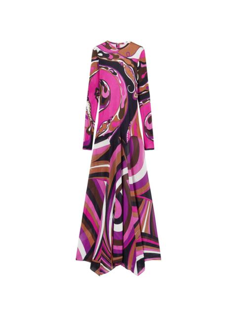 Orchidee and Iride-print maxi dress