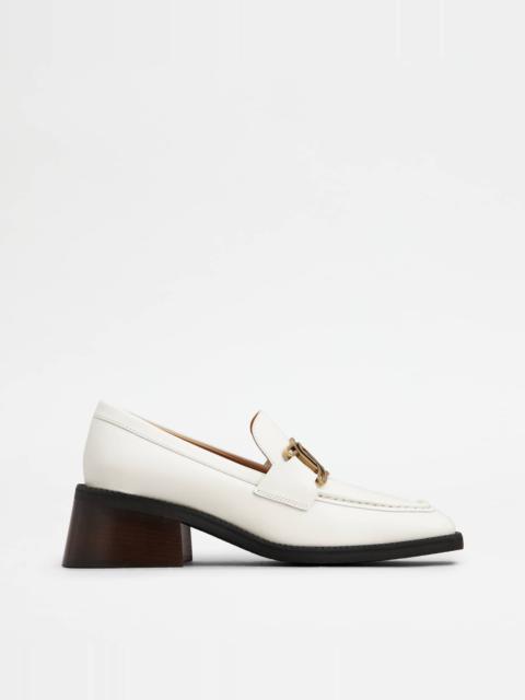 KATE LOAFERS IN LEATHER WITH HEEL - WHITE