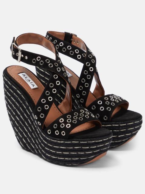 Alaïa Embellished suede wedge sandals