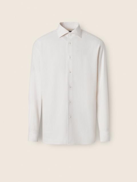 ZEGNA CREAM WHITE AND WHITE STRIPED COTTON AND CASHMERE SHIRT