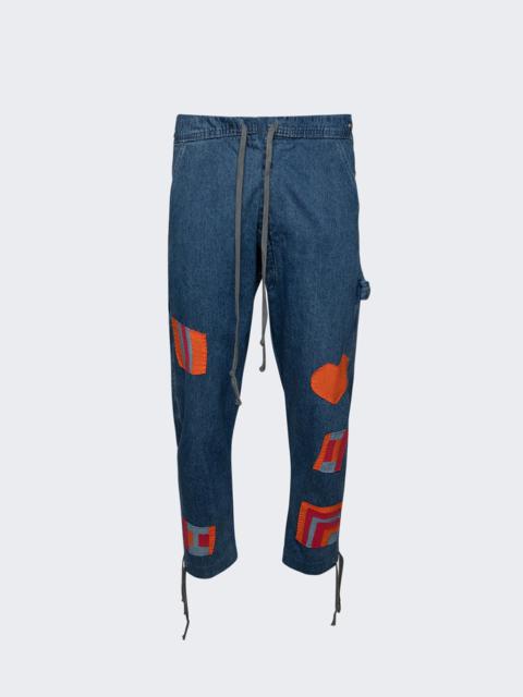 Greg Lauren Gee's Bend Patch Overall Lounge Pant Blue