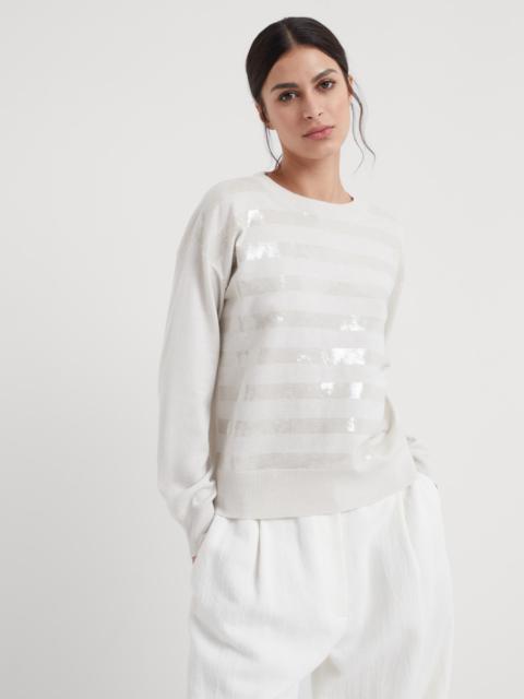 Cashmere sweater with dazzling stripe embroidery