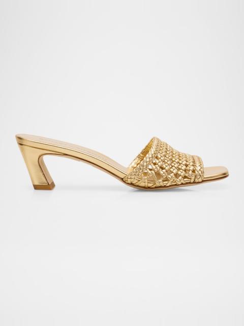 Stuart Weitzman 50mm Marina Woven Metallic Leather Mules