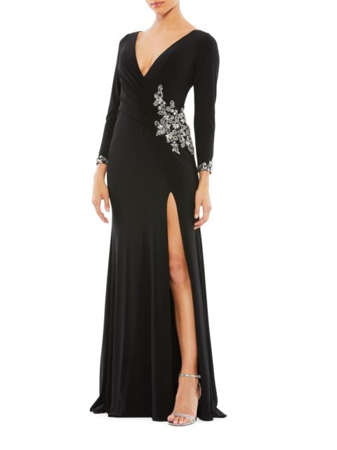 MAC DUGGAL Women's Jersey Embellished Long-Sleeve Gown - Black