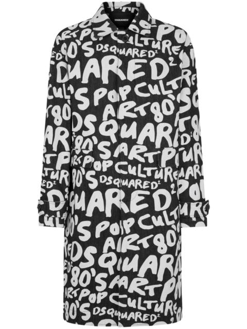 logo-print single-breasted coat