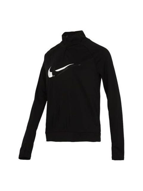Nike (WMNS) Nike DRI-FIT Half Zipper Quick Dry Reflective Sports Long Sleeves Black T-Shirt DD6842-010