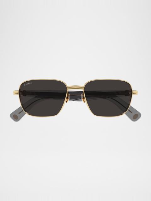 Cartier Men's C-Hinge Metal Rectangle Sunglasses