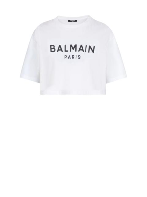 Eco-responsible cropped cotton T-shirt with Balmain logo print