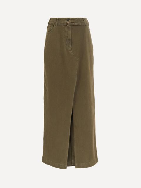 Dries Van Noten Khaki Long Over-Dyed Skirt