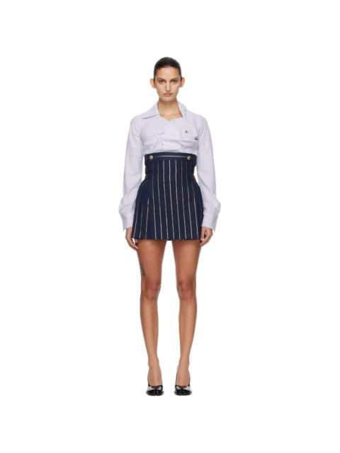 Vivienne Westwood Navy Gilded Stripe Linen High Waisted Kilt Miniskirt