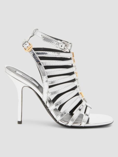 Moschino Women's 100MM Logo Lettering Stiletto Sandals - Silver
