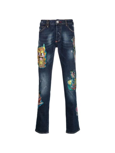 PHILIPP PLEIN Super Straight Hawaii patch-detail jeans