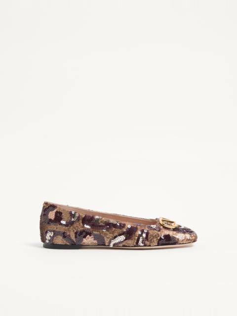 Valentino VLOGO SIGNATURE BALLERINAS WITH ANIMALIER EMBROIDERY