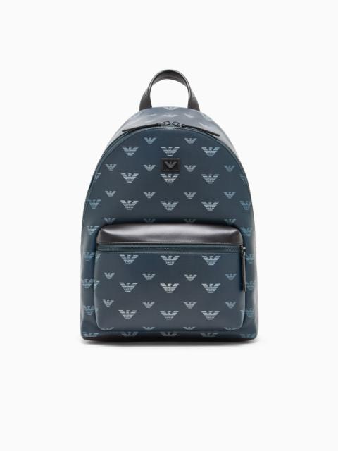EMPORIO ARMANI BACKPACK IN COATED CANVAS WITH ALL-OVER EAGLE