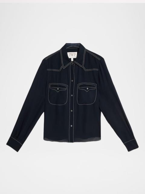 TWP Carter Shirt with Topstitching in Silk Georgette