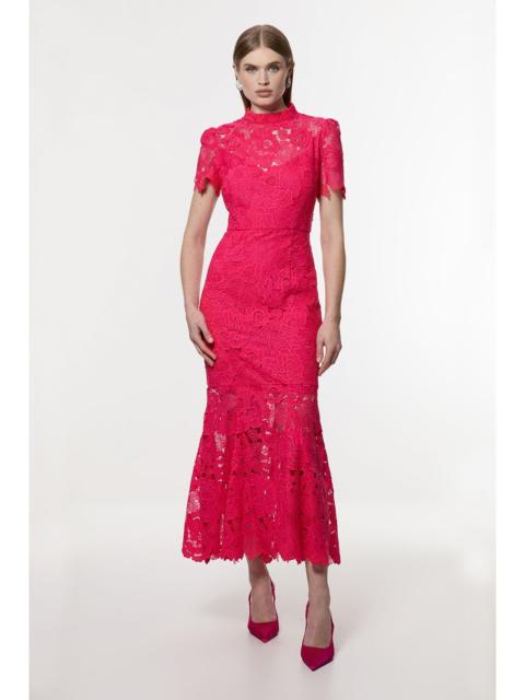 KAREN MILLEN Guipure Lace High Neck Woven Midi Dress