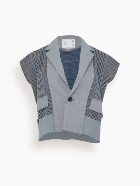 sacai Chalk Stripe Glencheck Knit Vest in Gray