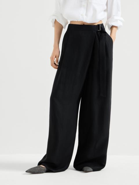Brunello Cucinelli Viscose and linen fluid twill sartorial wrap trousers with monili