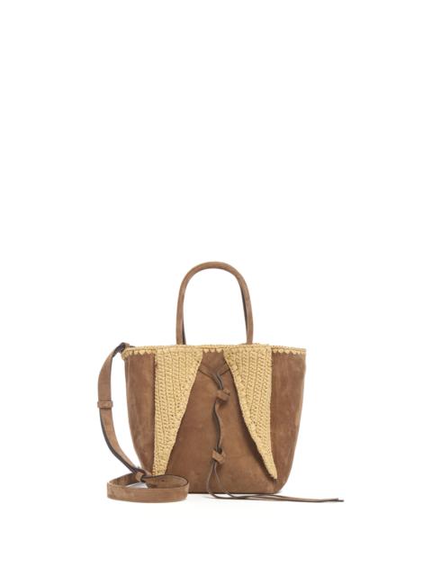 GABRIELA HEARST Small Marija Tote Bag in Dark Sand Suede & Raffia