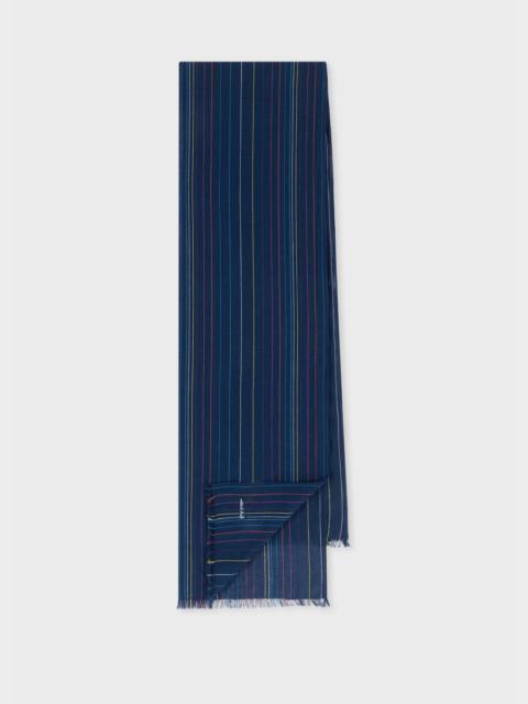 Navy Stitch Stripe Cotton Scarf