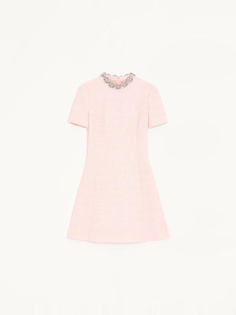 Valentino EMBROIDERED CRINKLE COTTON TWEED SHORT DRESS