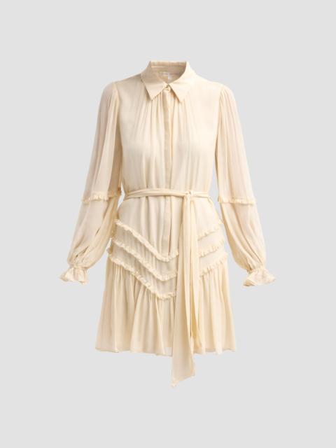 RAMY BROOK Women's Maya Ruffled Silk Long-Sleeve Belted Mini Shirtdress - Bone