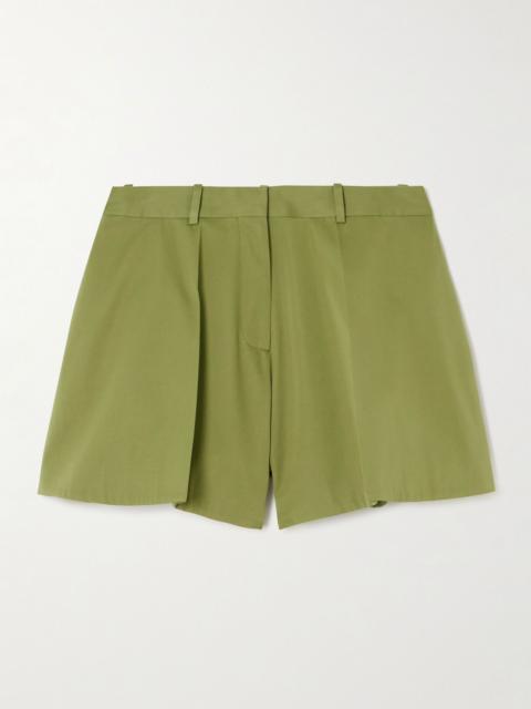 Loewe Pleated cotton and silk-blend sateen shorts Green