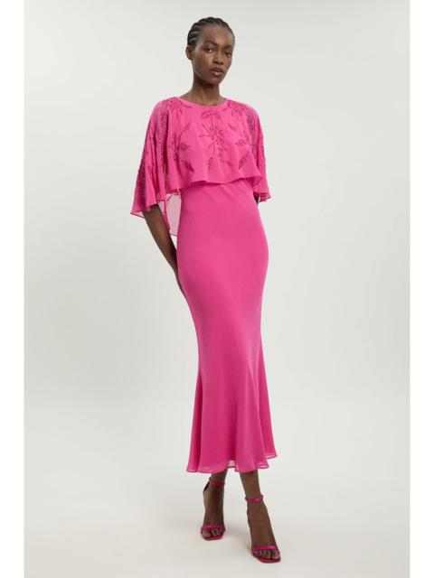KAREN MILLEN Petite Beaded Cape Detail Maxi Dress