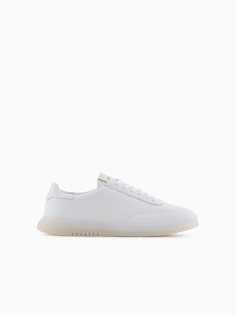 EMPORIO ARMANI LEATHER SNEAKERS WITH SEMI-TRANSPARENT SOLE