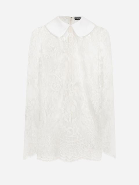 Dolce & Gabbana Short lace dress with satin neck
