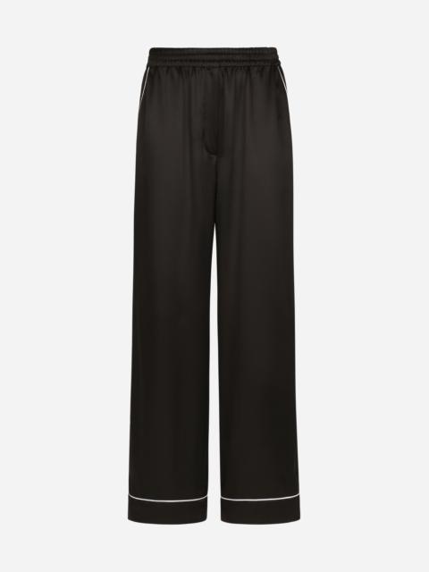 Silk pajama pants with contrasting piping