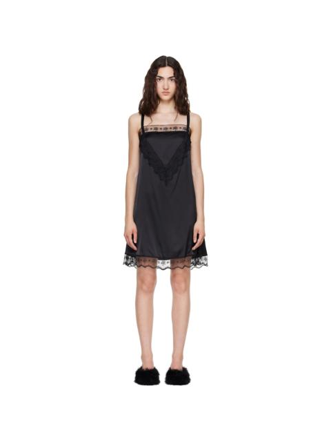 Simone Rocha Black Square Neck Lace Trim Minidress