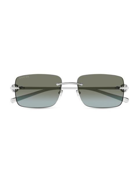 GUCCI Men's Horsebit Top Bar 55MM Square Sunglasses - Silver Grey