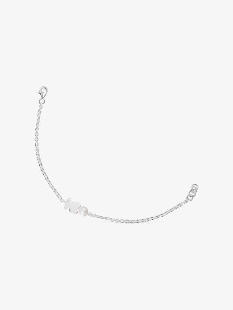 TOUS Silver Chain bracelet, bear charm and cultured pearl Sweet Dolls