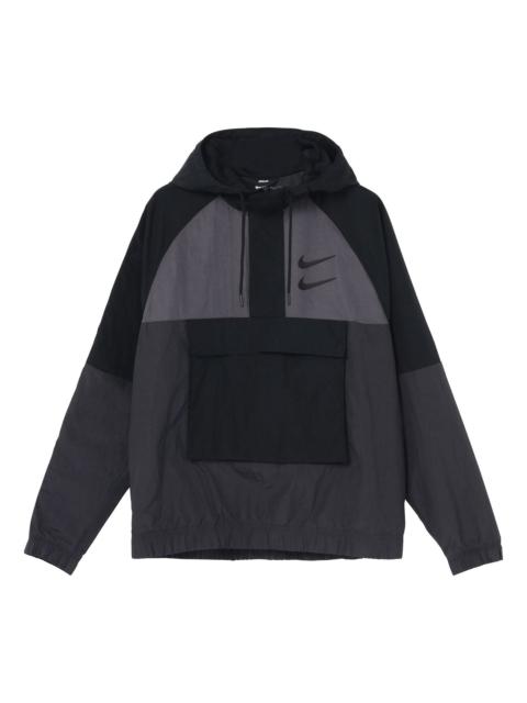 Nike 남자 NikeAs Nsw Swoosh Jkt Wvn Nfs 캐주얼 스포츠 짠 재킷 가을 블랙 DJ0477-011