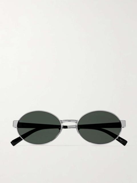SAINT LAURENT Oval-frame silver-tone sunglasses