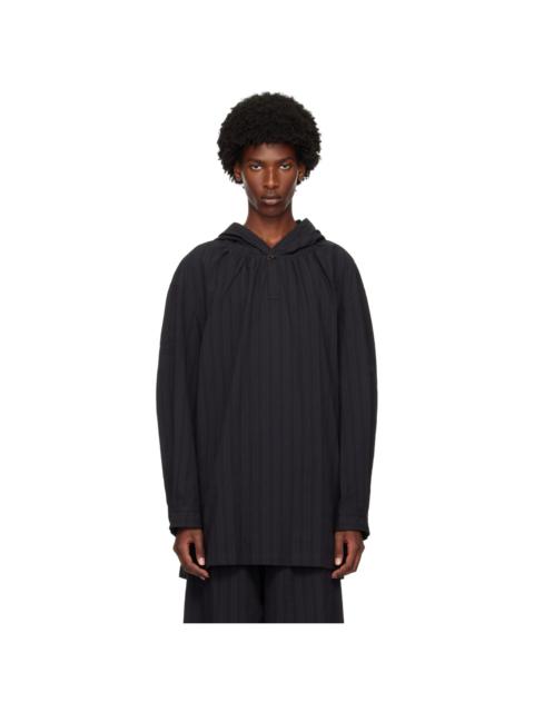 AMOMENTO Black Shirring Hooded Top