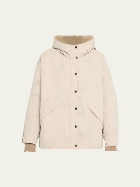 Hooded Reversible Shearling Waxed Jacket