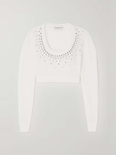 Cropped crystal-embellished knitted sweater
