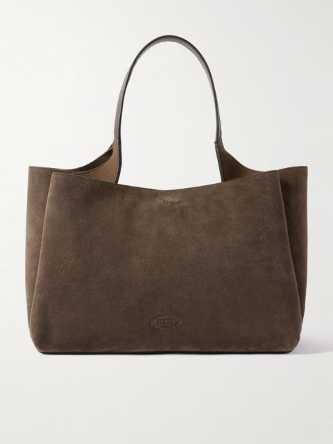Tod's Large Leather-trimmed Suede Tote