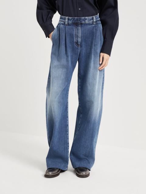 Brunello Cucinelli Comfort cotton denim loose curved trousers with monili