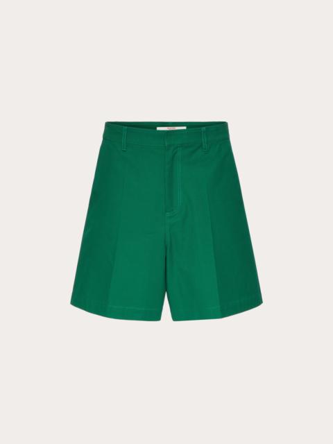 Valentino STRETCH COTTON CANVAS BERMUDA SHORTS WITH RUBBERIZED V DETAIL