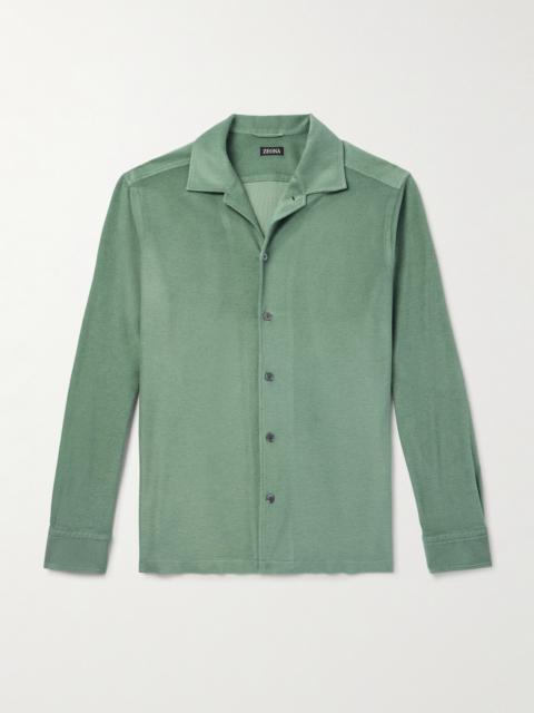 ZEGNA Camp-Collar Cotton and Silk-Blend Terry Shirt