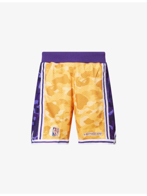 A BATHING APE® NBA Lakers Logo-Embroidered Mesh Shorts