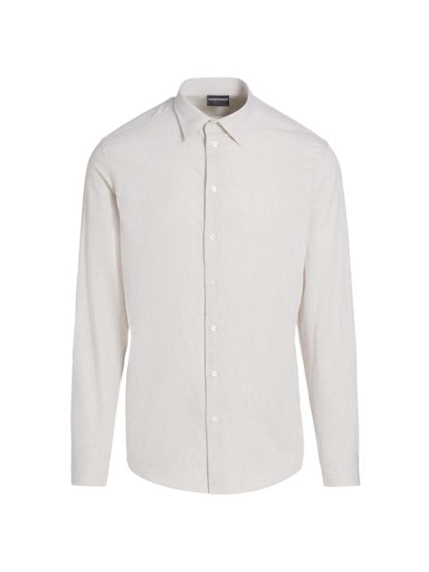 EMPORIO ARMANI Men's Linen-Cotton Cross-Stitch Shirt - Tan